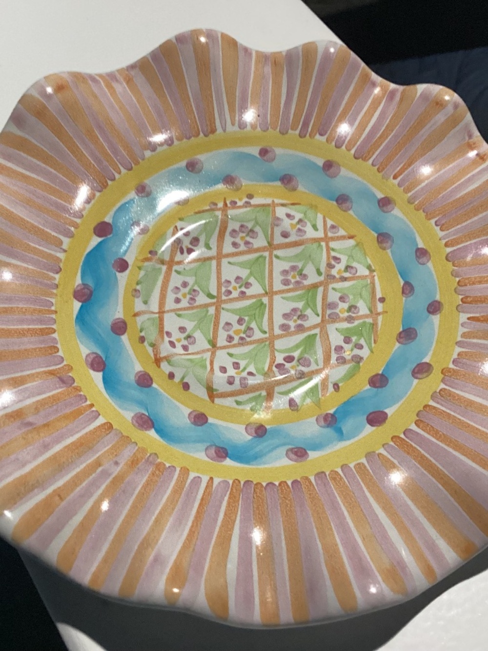 Mackenzie Childs TEA saucer / smaller fluted plate RETIRED “ SUMMER FROCK “